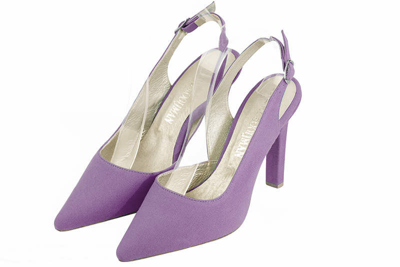 Amethyst purple women's slingback shoes. Pointed toe. High slim heel. Front view - Florence KOOIJMAN